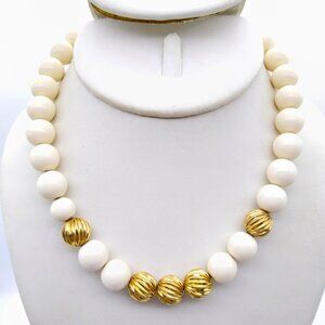 Monet Classic Beaded Strand Choker, Vintage Off White Lucite Necklace